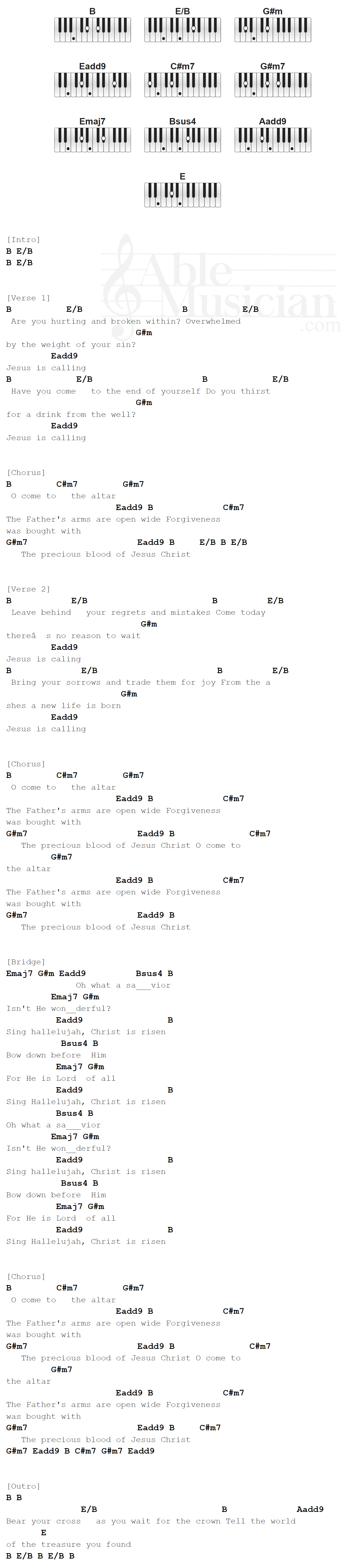 "O Come to the Altar" Elevation Worship Piano CHORDS